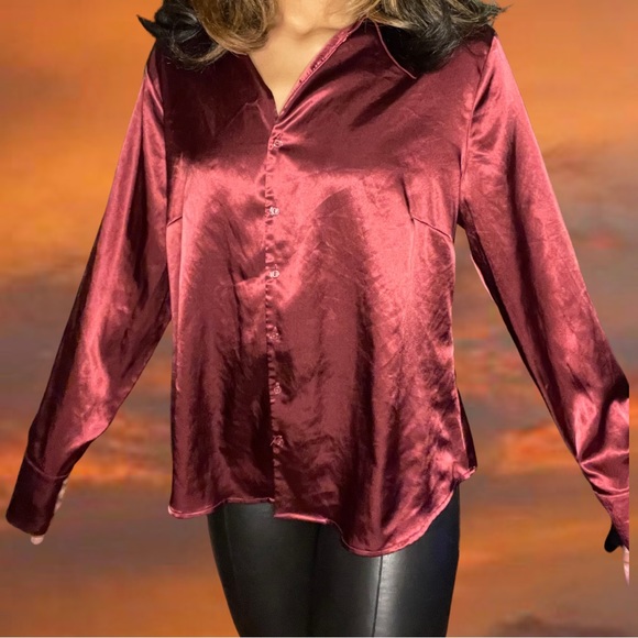 Essentials by Milano Tops - Burgundy silk blouse